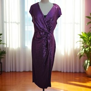 Glamorous Purple Sequin Midi Dress Sz 14p
